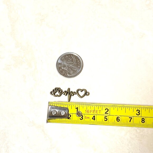 3/10$, Bronze Paw Print Heart Beat Charm for Jewelry Making, DIY Projects - Picture 3 of 4